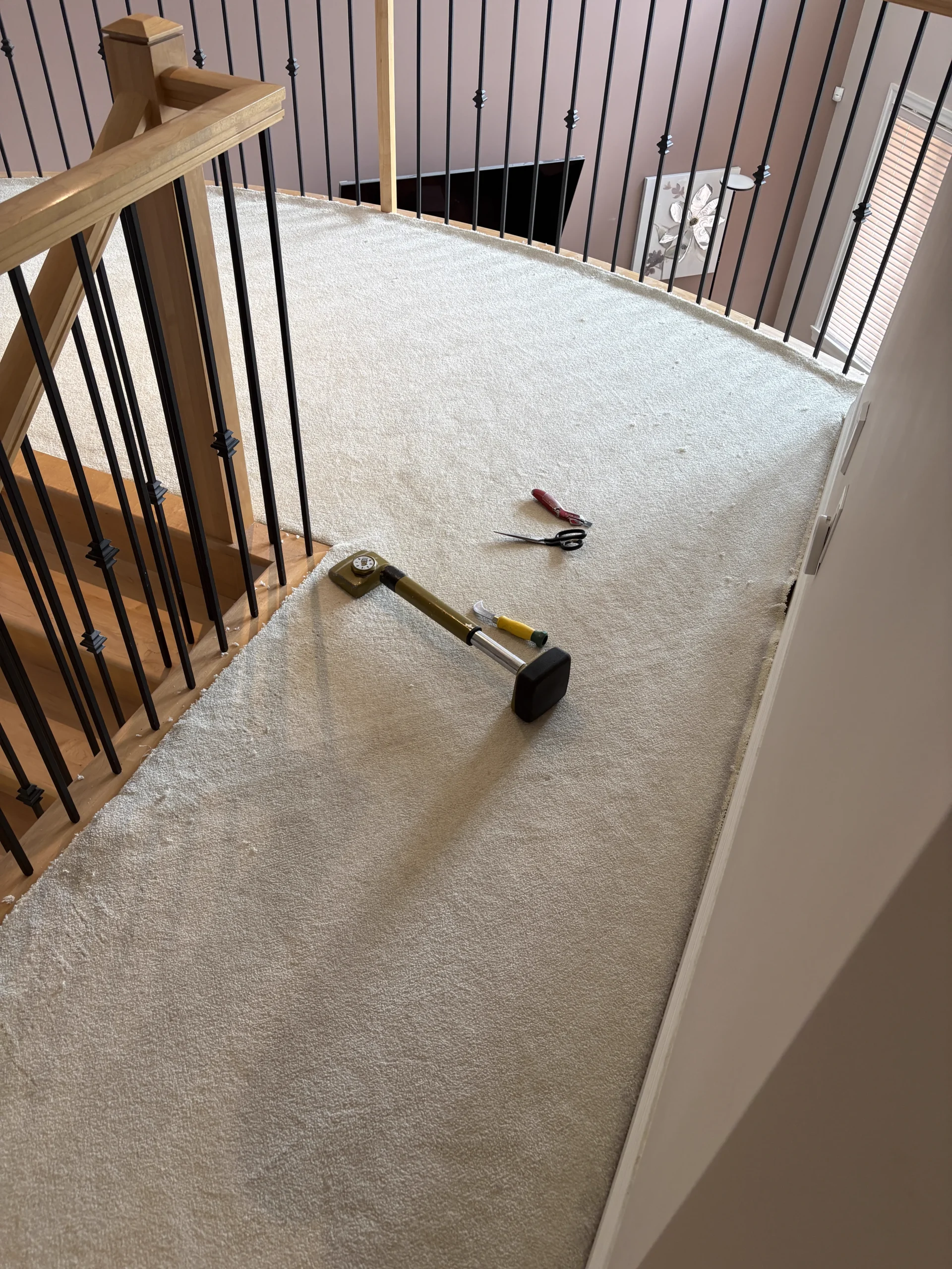 Full-Home Carpet Stretching in Kanata – Buckle & Ripple Removal on Stairs and Upper Level